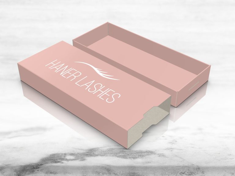 Pale pink eyelash extension box with sliding structure