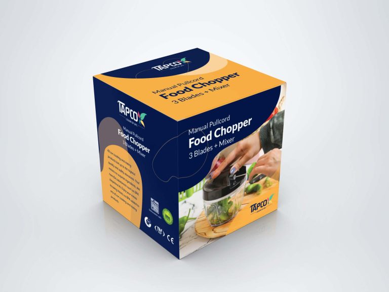 Structural design of Topco manual chopper packaging with triple-layer cardboard for added durability.