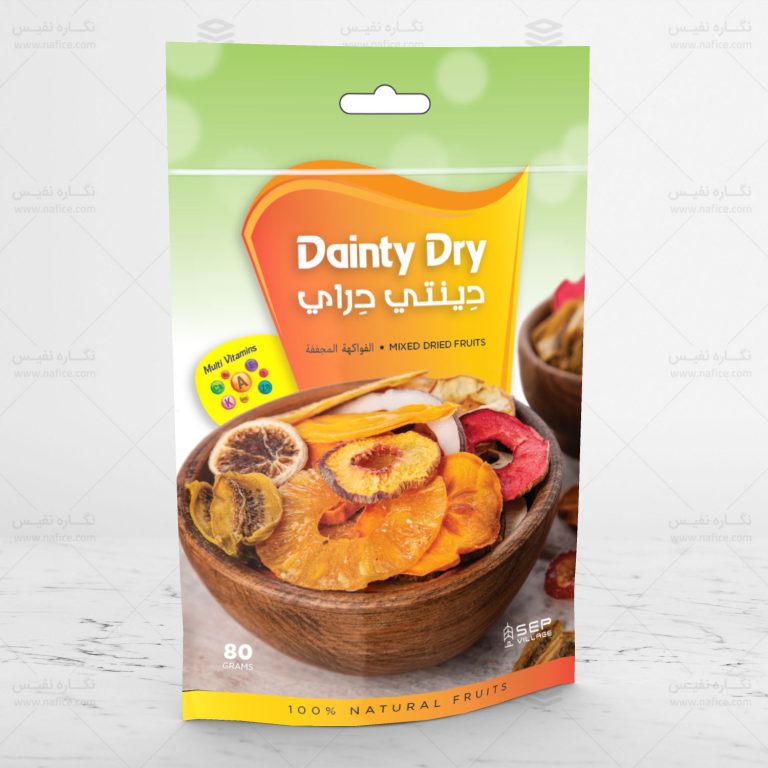 Colorful packaging for Dinty Dry’s 80g mixed dried fruit pouch.