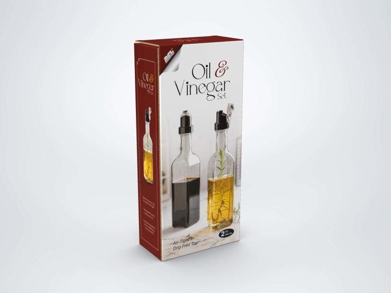 Large oil and vinegar set box design in burgundy