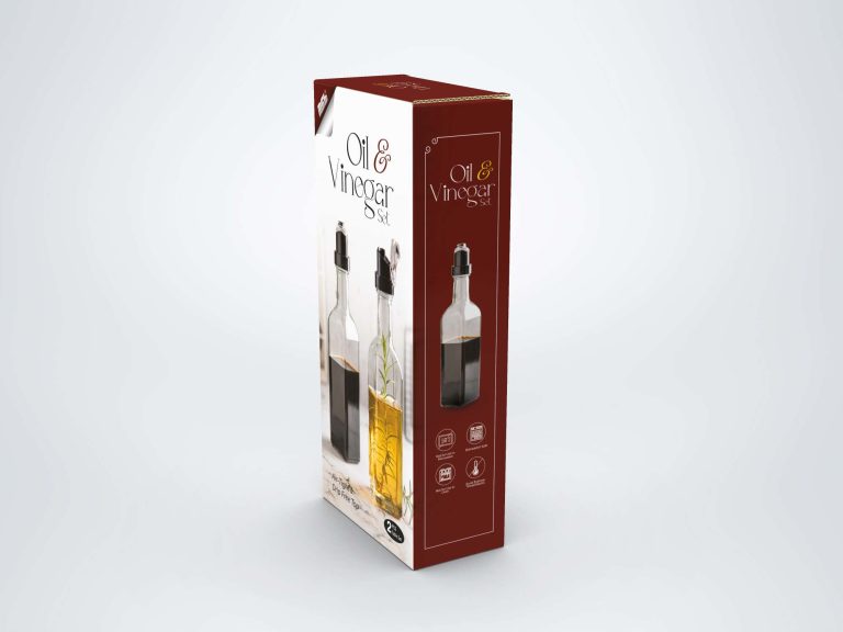 Large oil and vinegar set box design in burgundy