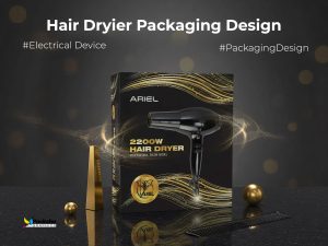 Black and Gold Packaging Design for Ariel Hair Dryer - Packsho Graphics