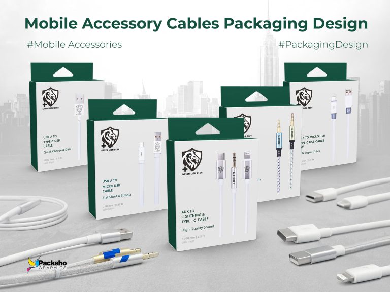 Elegant Retail Packaging for Green Lion Plus Mobile Cable Series - Packsho Graphics